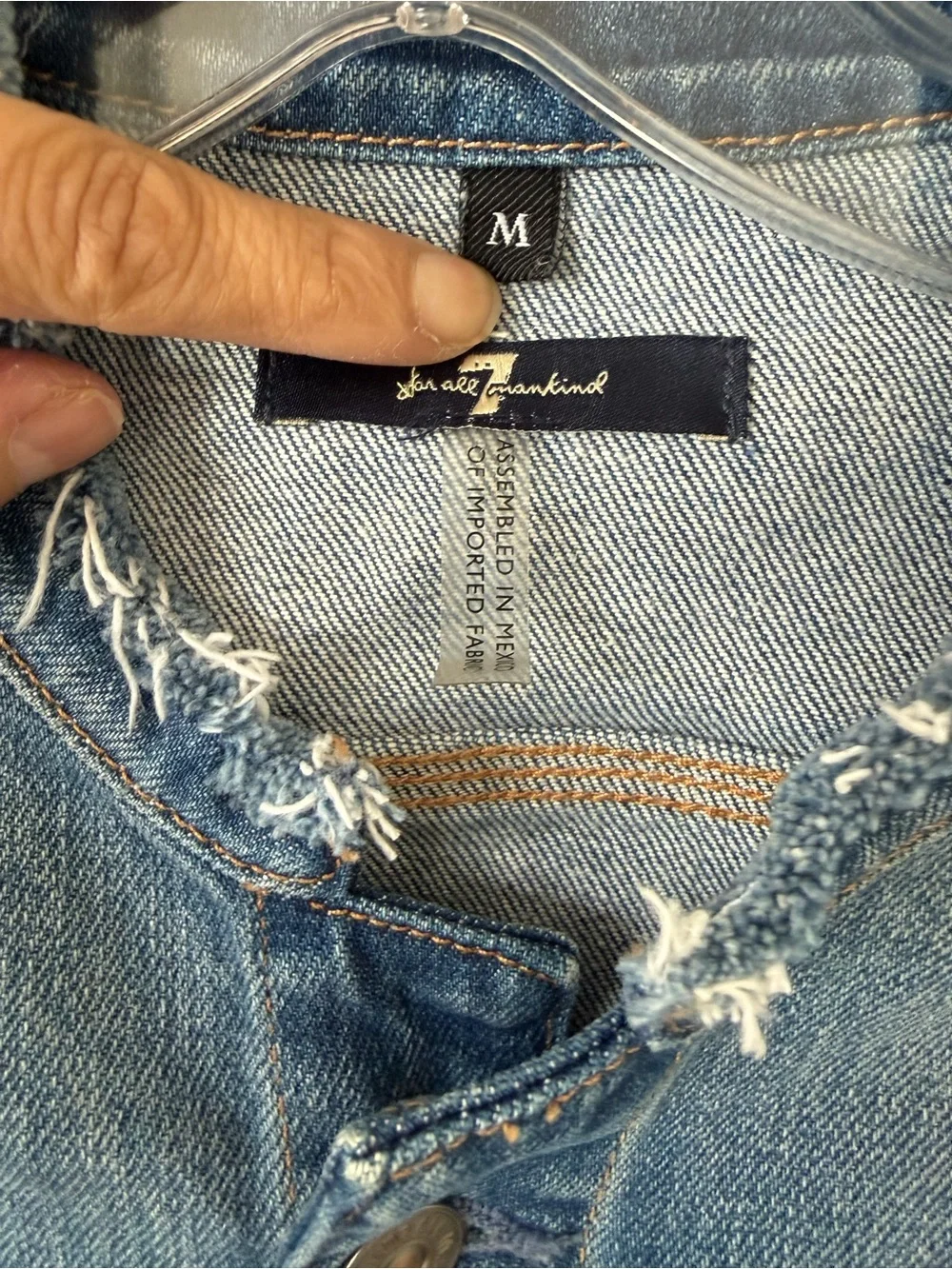 7 For All Mankind Raw Edge Short Sleeve Denim Jacket Size M - Picture 4 of 5
